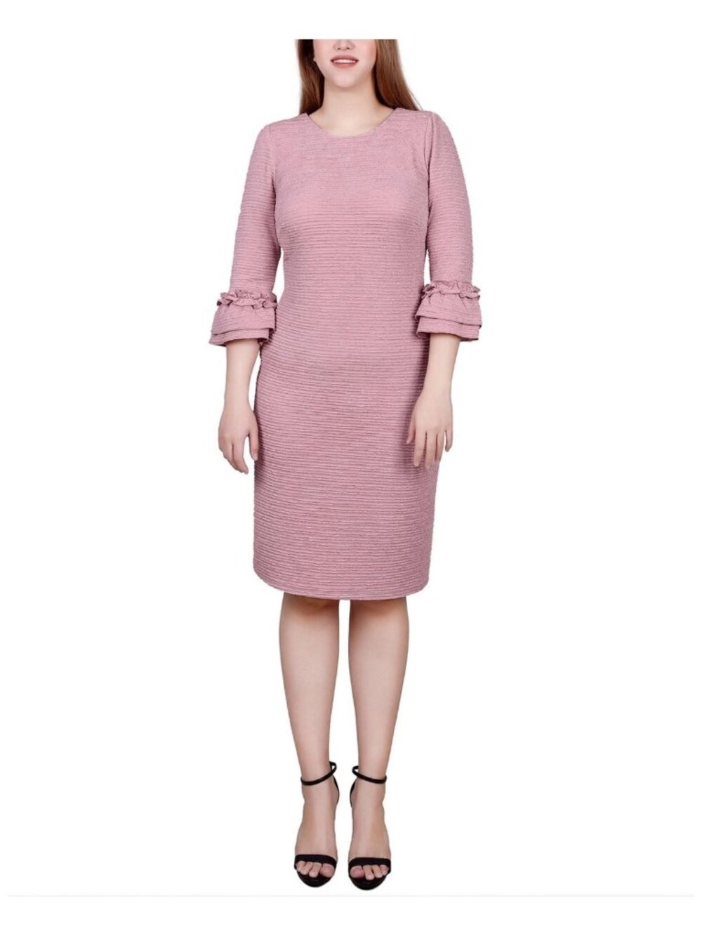 NY Collection Petite Size PL 3/4 Sleeve Textured Knit Dress Pink Size PL $58